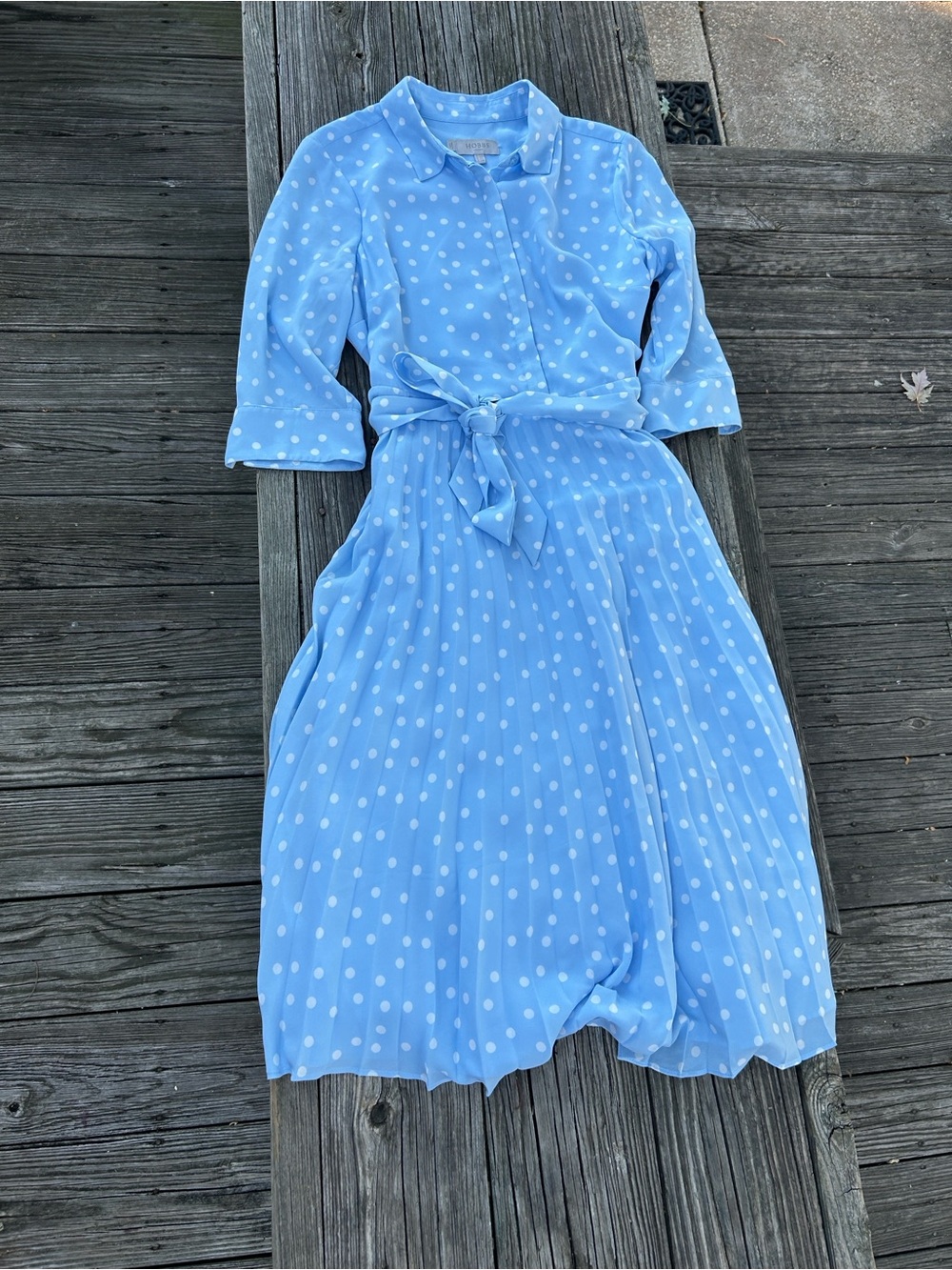 Hobbs Polka Dot Midi Dress in Blue & White Size 10P